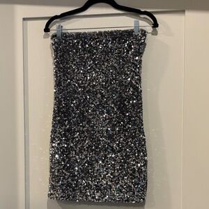 Sparkling Silver Sequin Skirt